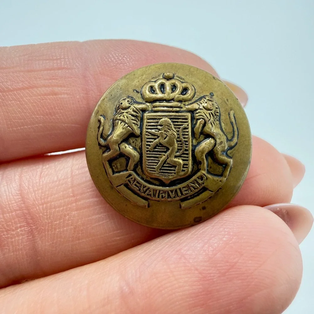 Vintage Heraldic Lion Crest Metal Blazer Buttons Brass Gold Tone Set of 4
